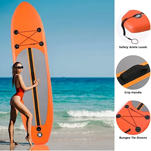 10'×6" Stand up Paddle Board sup Inflatable Non-Slip Deck pad Ultra-Light Standing Boat sup Accessories Waterproof Bag, Backpack Leash Hand PUM Repair kit fin Youth Adult (Orange)