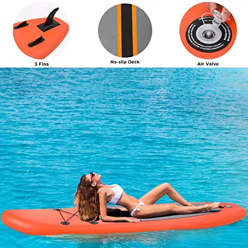 10'×6" Stand up Paddle Board sup Inflatable Non-Slip Deck pad Ultra-Light Standing Boat sup Accessories Waterproof Bag, Backpack Leash Hand PUM Repair kit fin Youth Adult (Orange)