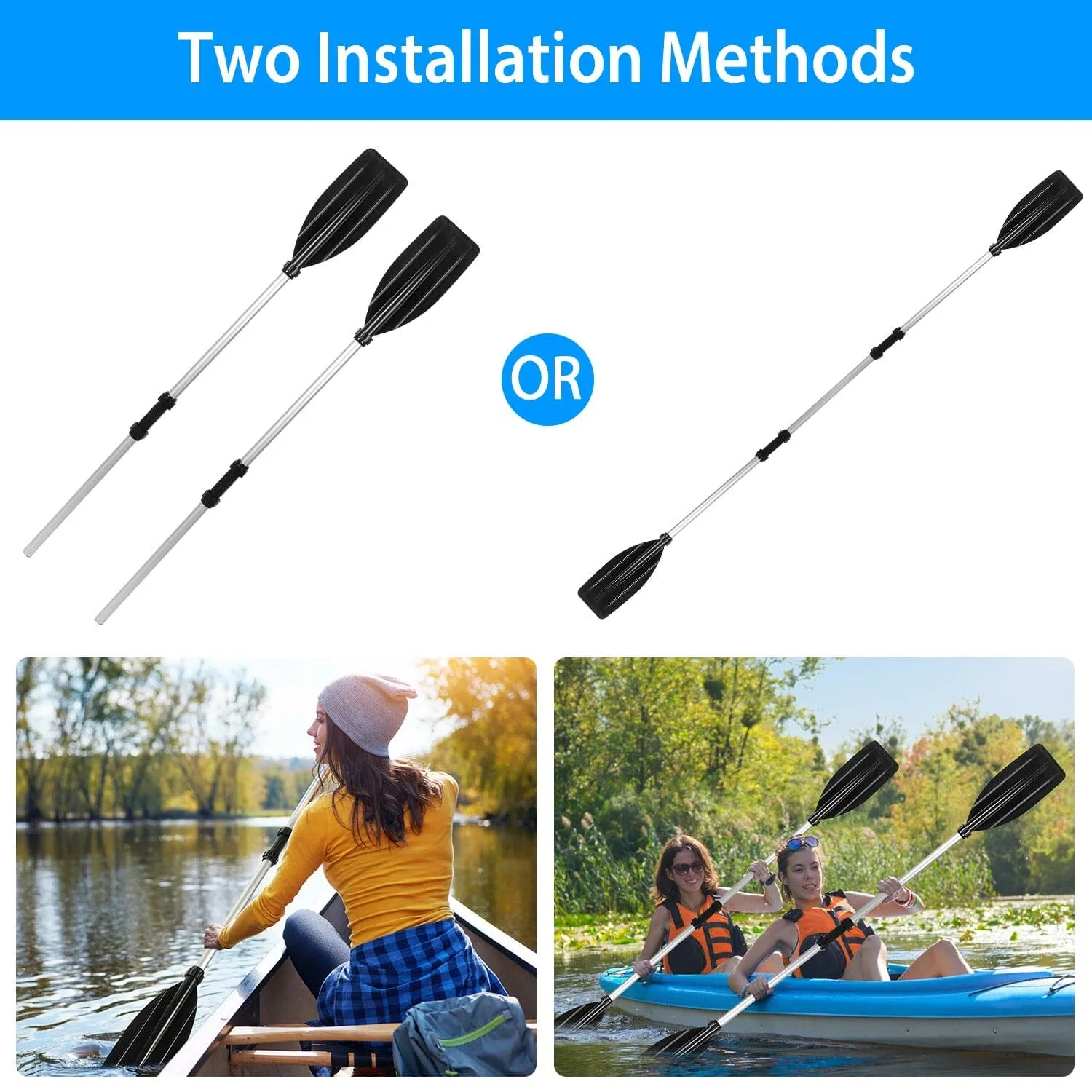 2-Pieces: Kayak Paddles Aluminum Alloy Detachable Canoe