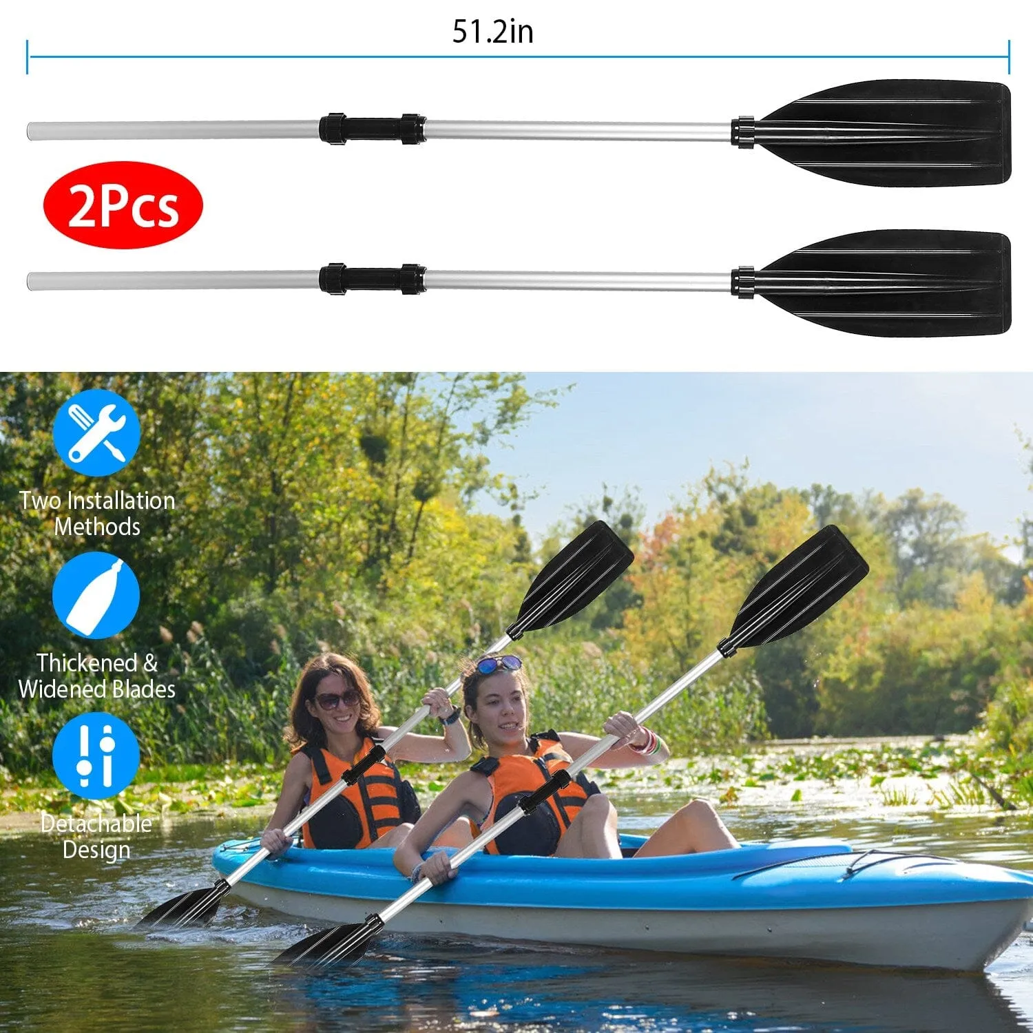 2-Pieces: Kayak Paddles Aluminum Alloy Detachable Canoe