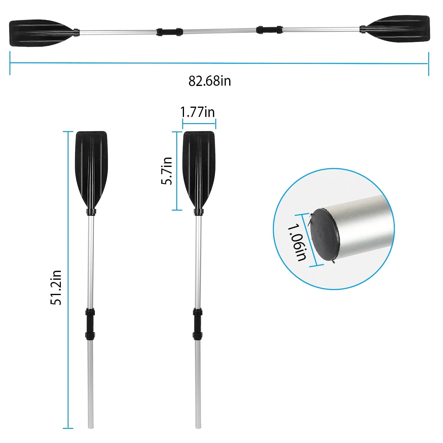 2-Pieces: Kayak Paddles Aluminum Alloy Detachable Canoe