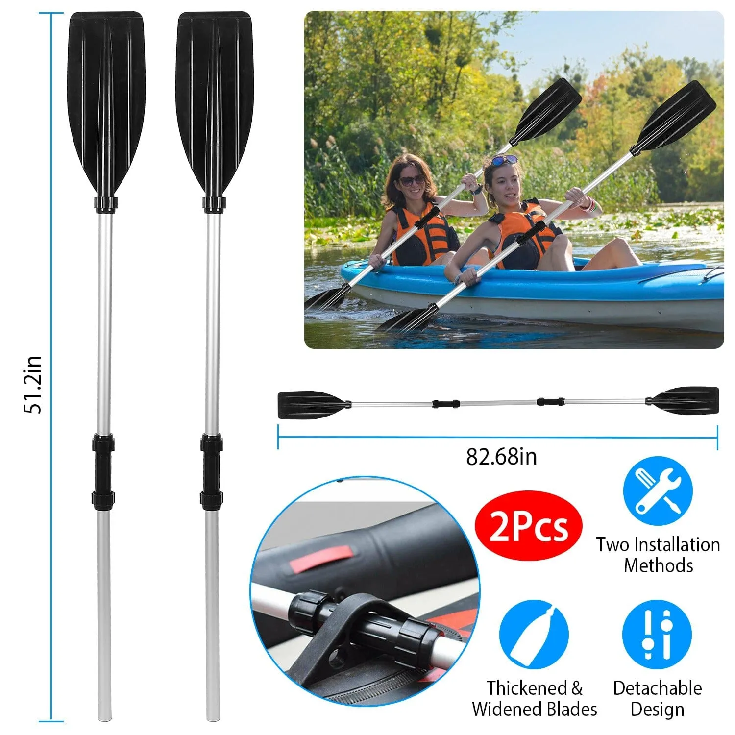 2-Pieces: Kayak Paddles Aluminum Alloy Detachable Canoe
