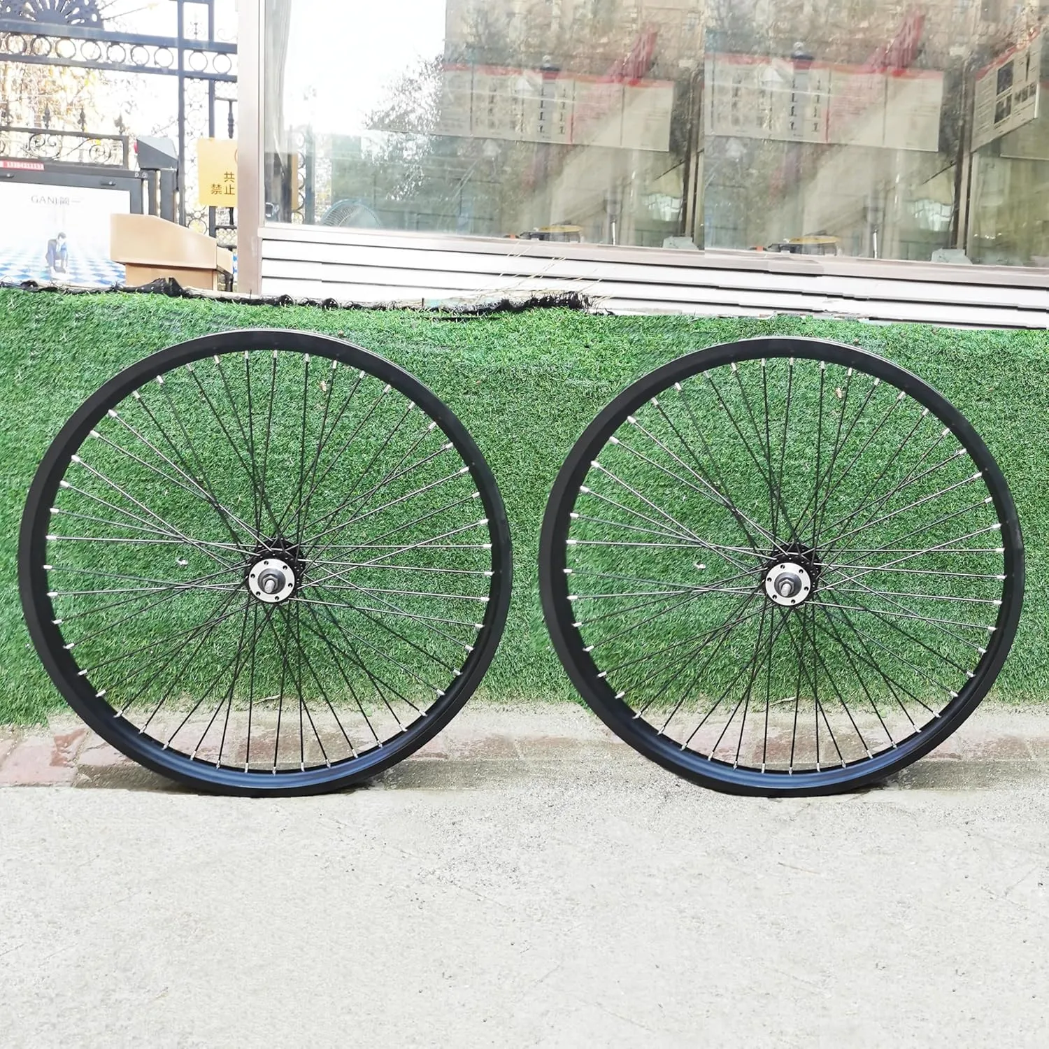 26 inch x 1.85" Heavy Duty Bike Rim Wheel Set, 12 Gauge 48 Spokes Wheelset, Double Wall Aluminum Alloy 26" Bicycle Wheels Rims (Front & Rear) (Black) Disc Brake
