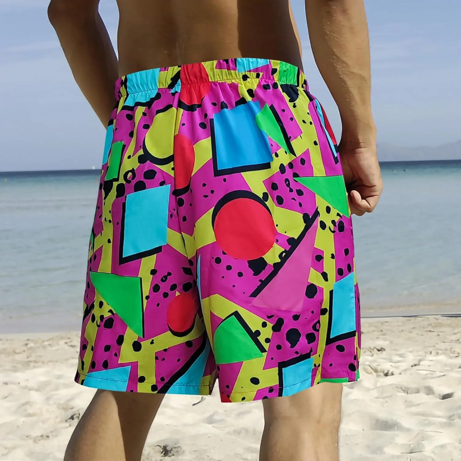 80s Bilayer for Men 90s Swim Shorts 80s Summer Party Hawaiian Beach Disco Shorts
