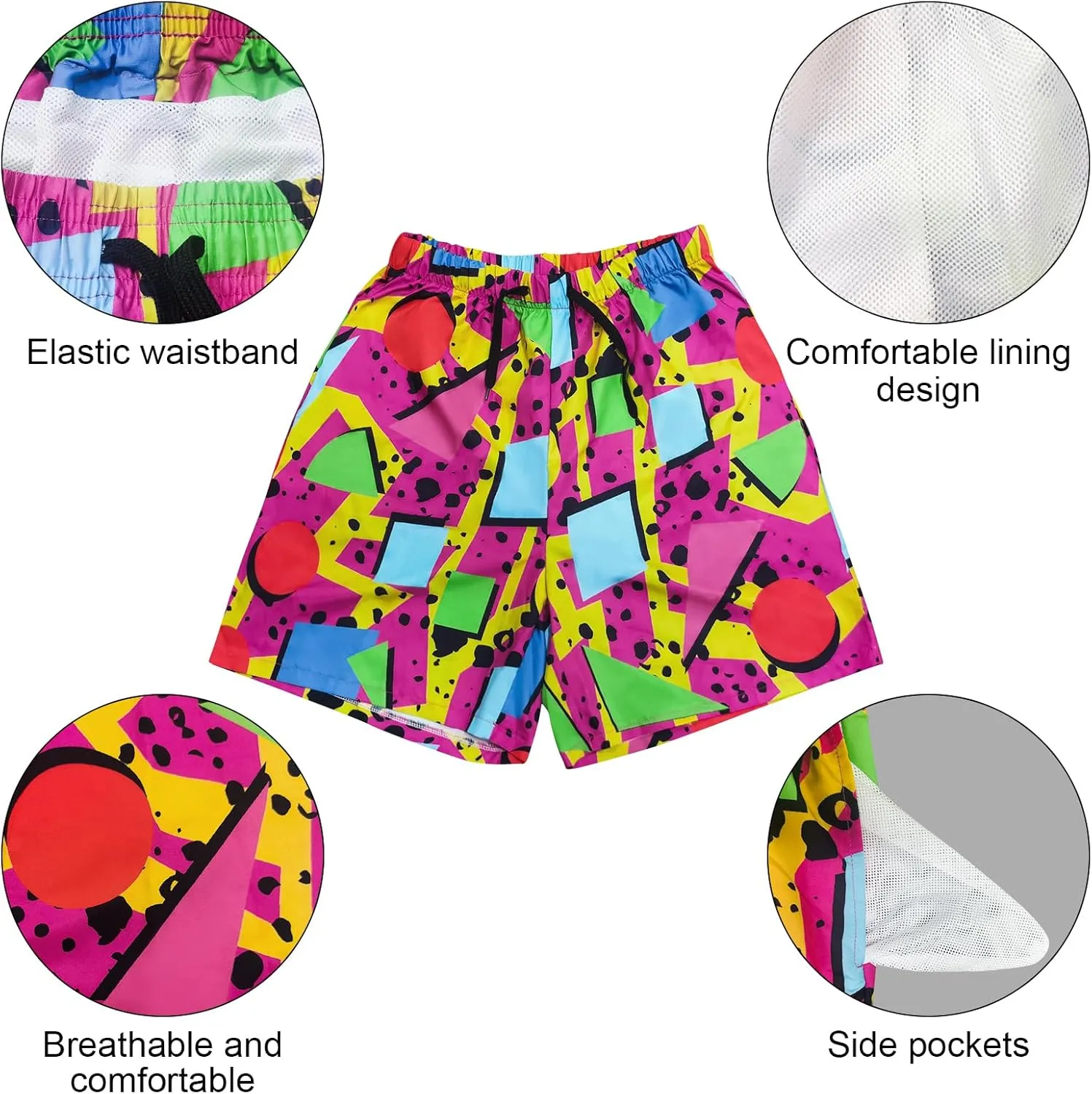 80s Bilayer for Men 90s Swim Shorts 80s Summer Party Hawaiian Beach Disco Shorts