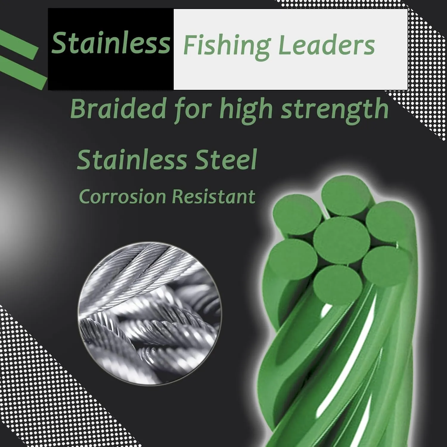 AMYSPORTS Saltwater Steel Fishing Leader Wire Stainless Swivel Fishing Leader Freshwater High Strength Wire Leader Lure Black Nickel