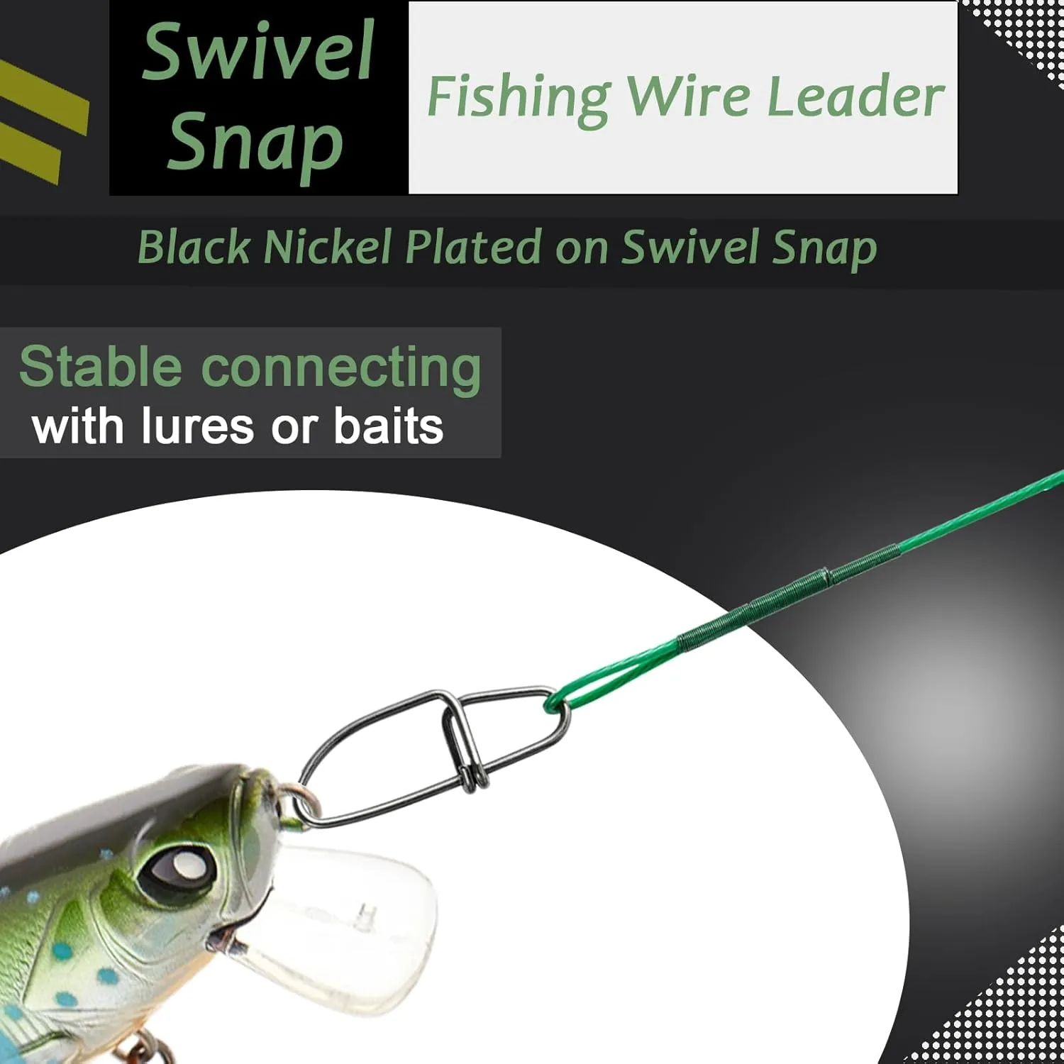 AMYSPORTS Saltwater Steel Fishing Leader Wire Stainless Swivel Fishing Leader Freshwater High Strength Wire Leader Lure Black Nickel