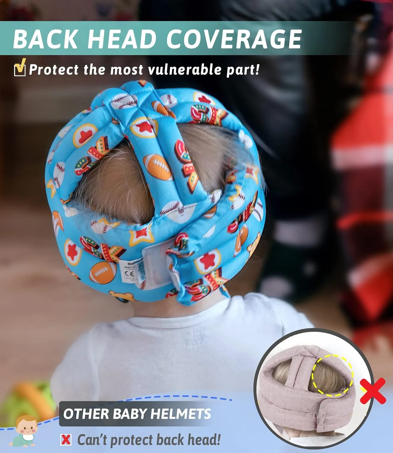 Baby Head Protector - Baby Helmet for Crawling Walking Running - No Bumps and Soft Cushion - Adjustable Protective Cap Infant Baby Safety Headguard - Toddler Helmets 6-12 Months 1-2 Years Old