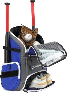 Baseball Bag Adults with Shoes Compartment 4 Bat Holders & Wet Pocket Youth Softball Backpack for Coach Catcher Bat Bag with Laptop Compartment, Helmet & Glove Holder Equipment Gear Backpack