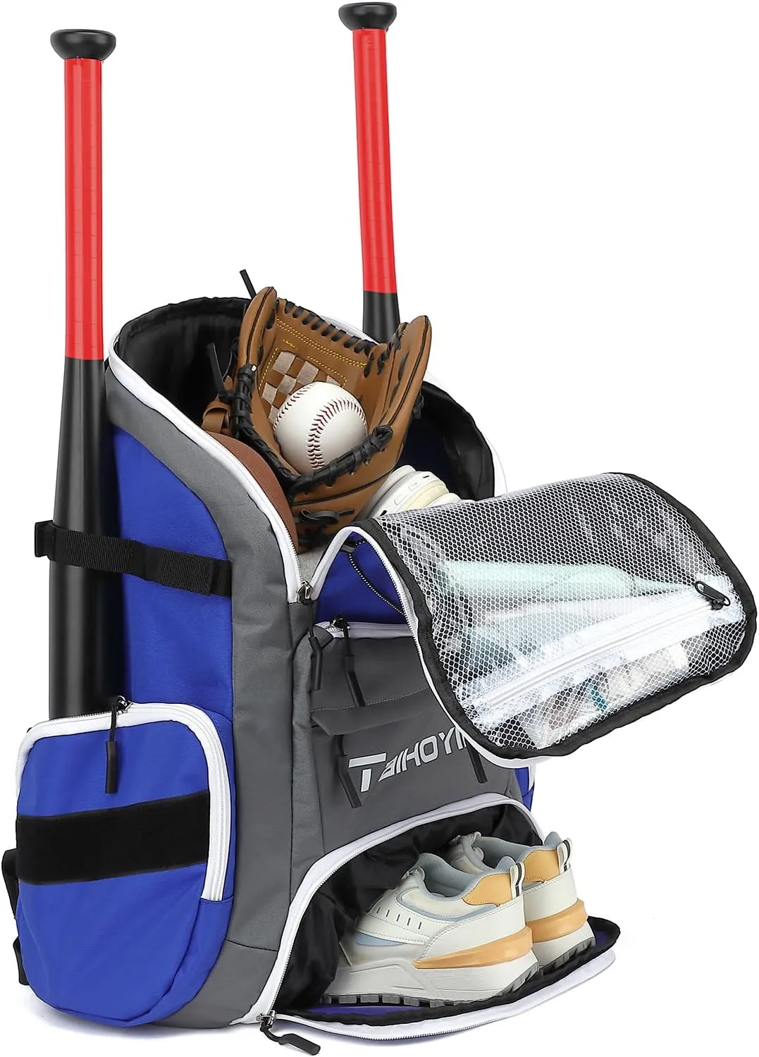 Baseball Bag Adults with Shoes Compartment 4 Bat Holders & Wet Pocket Youth Softball Backpack for Coach Catcher Bat Bag with Laptop Compartment, Helmet & Glove Holder Equipment Gear Backpack