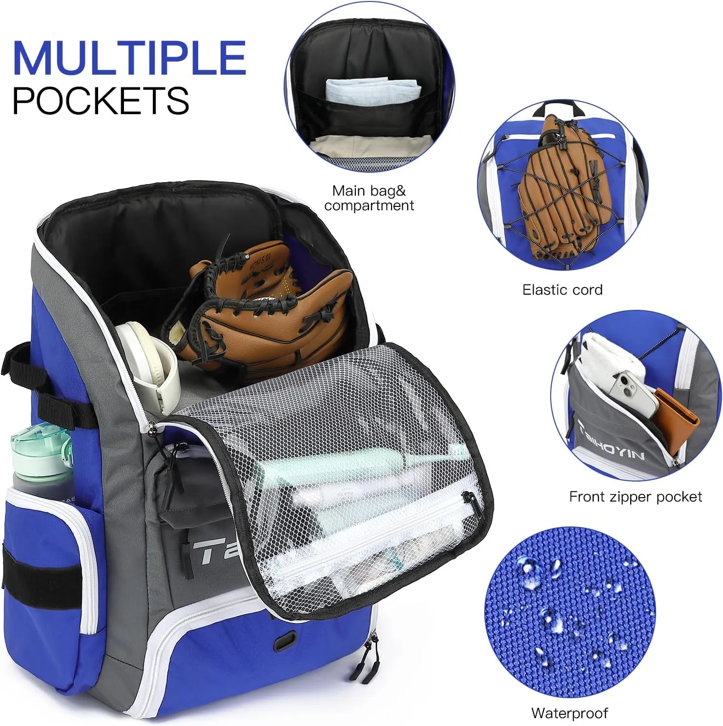 Baseball Bag Adults with Shoes Compartment 4 Bat Holders & Wet Pocket Youth Softball Backpack for Coach Catcher Bat Bag with Laptop Compartment, Helmet & Glove Holder Equipment Gear Backpack