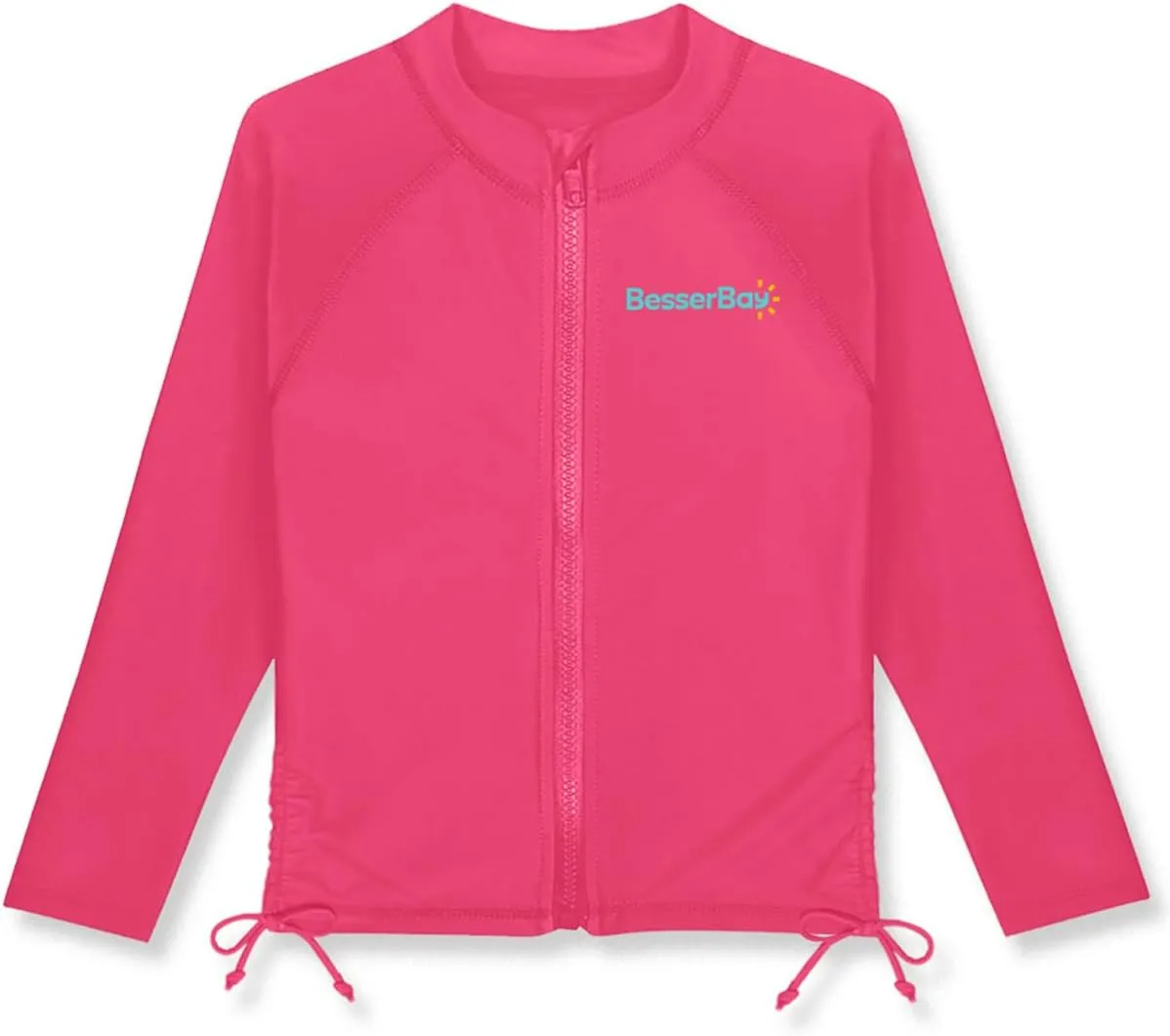 BesserBay Girls UPF 50  Zip Up Long Sleeve Ruched Side Adjustable Drawstring Thumb Holes Swim Shirt 4-14 Years