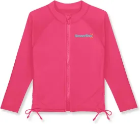 BesserBay Girls UPF 50  Zip Up Long Sleeve Ruched Side Adjustable Drawstring Thumb Holes Swim Shirt 4-14 Years