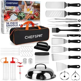 CHEFSPOT 36PC Griddle Accessories Kit  Flat Top Grill Accessories Hibachi Spatula Set for Weber and Blackstone Griddles, Breakfast Tools, Basting Cover, Cleaning Brush for Outdoor BBQ