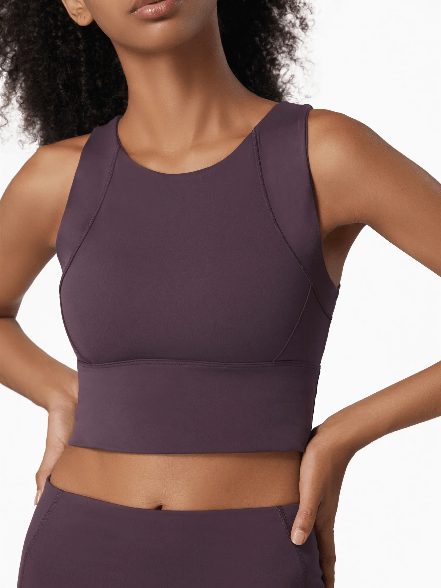 Eggplant Purple "Robin" Hi-Impact Hi-Neck Longline Sports Bra