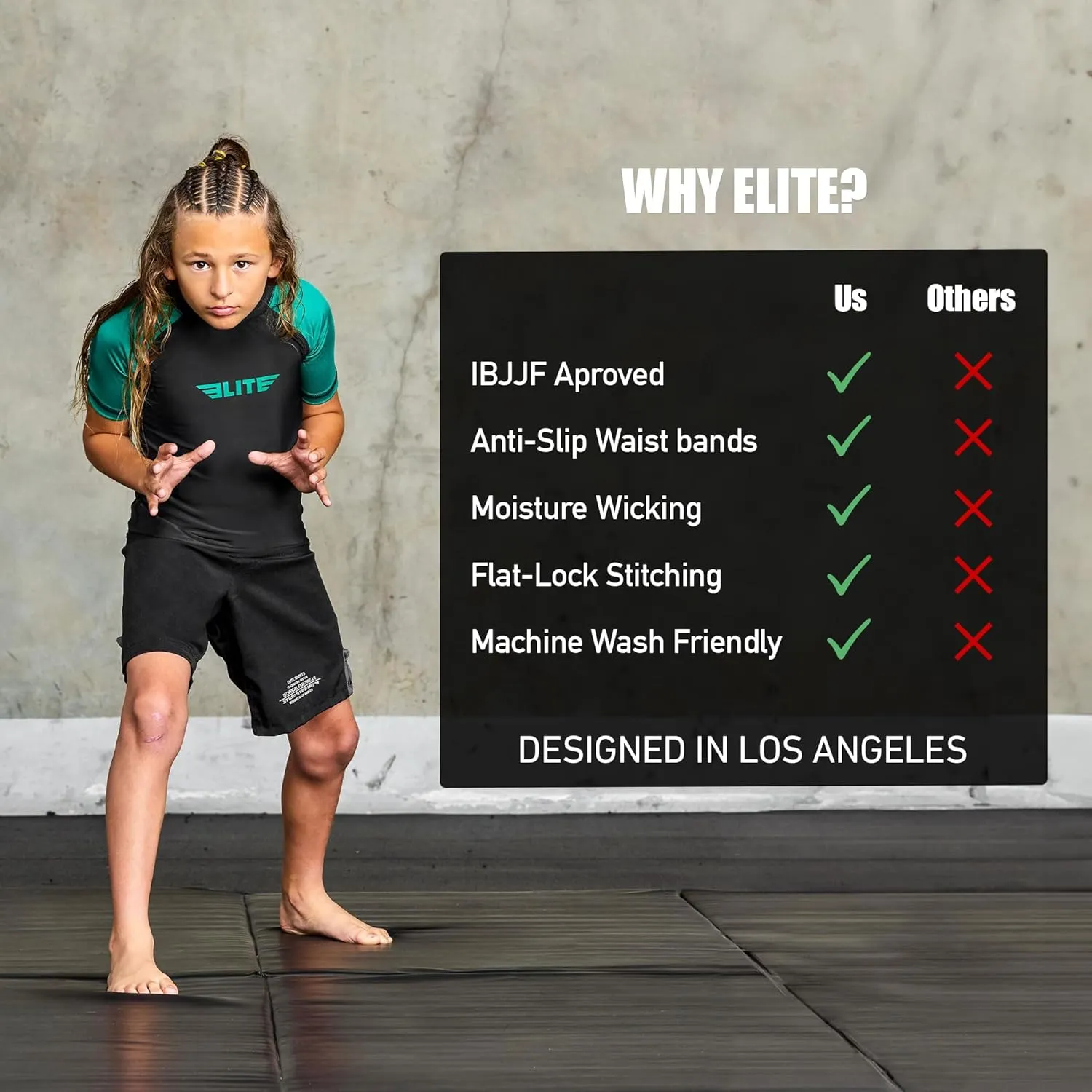 Elite Sports Kids' Jiu Jitsu BJJ Rash Guard, Short Half Sleeve Compression Shirt for Youth Boys Girls Sports Nogi Training