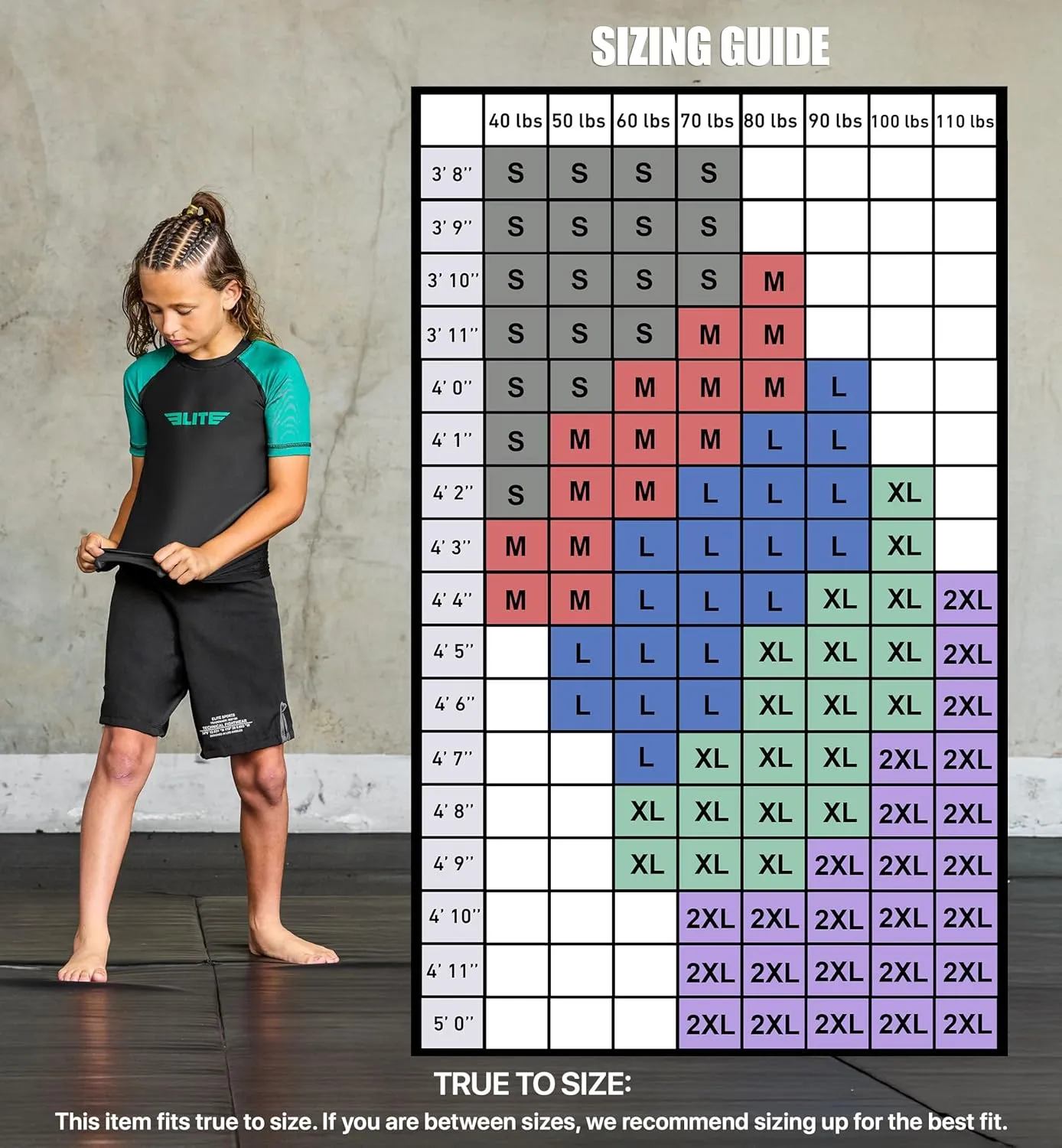 Elite Sports Kids' Jiu Jitsu BJJ Rash Guard, Short Half Sleeve Compression Shirt for Youth Boys Girls Sports Nogi Training