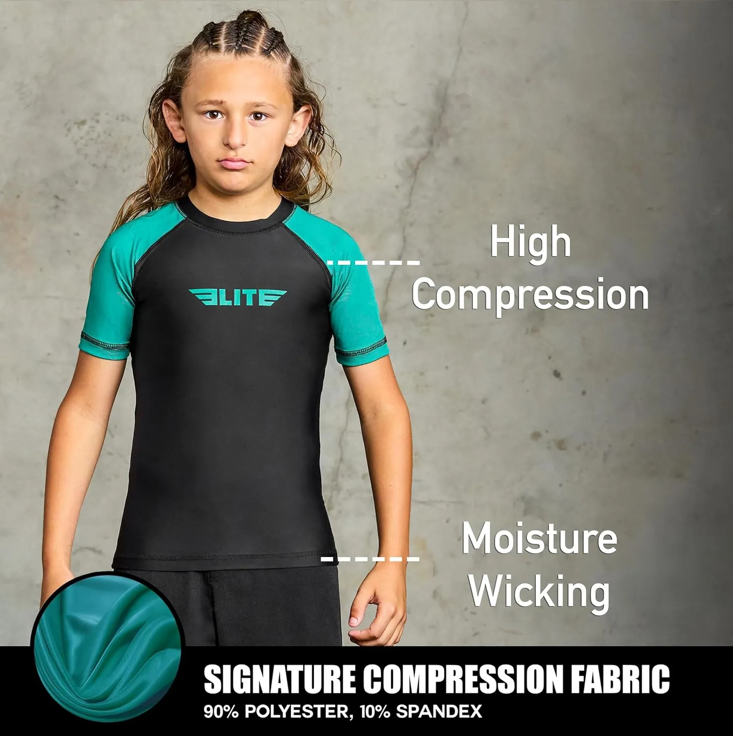 Elite Sports Kids' Jiu Jitsu BJJ Rash Guard, Short Half Sleeve Compression Shirt for Youth Boys Girls Sports Nogi Training