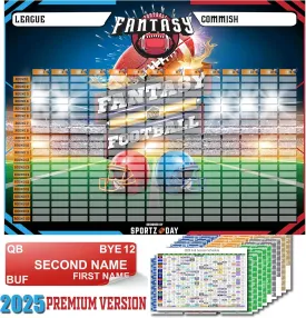 Fantasy Football Draft Board 2025-2026 Kit - Extra Large Set with 600  Player Labels - Premium Color Edition[14 Teams 20 Rounds]
