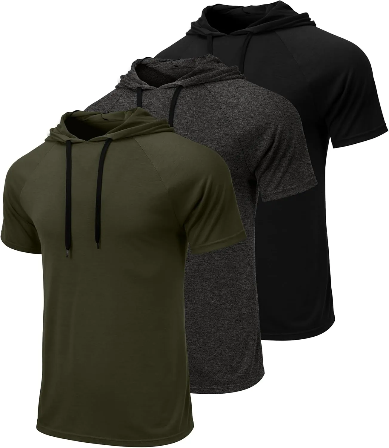Ficerd 3 Pack Men's Short Sleeve Hoodie Dry Fit Workout Shirts Comfy Running Active Athletic Pullover Sweatshirt