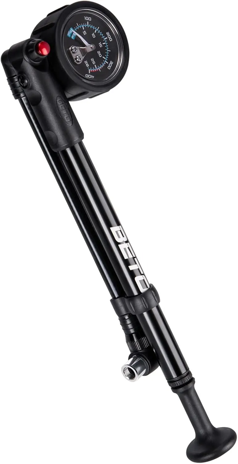 High Pressure Shock Pump - (400 PSI Max) MTB Bike Shock Pump for Fork & Rear Suspension with No-Loss Schrader Valve