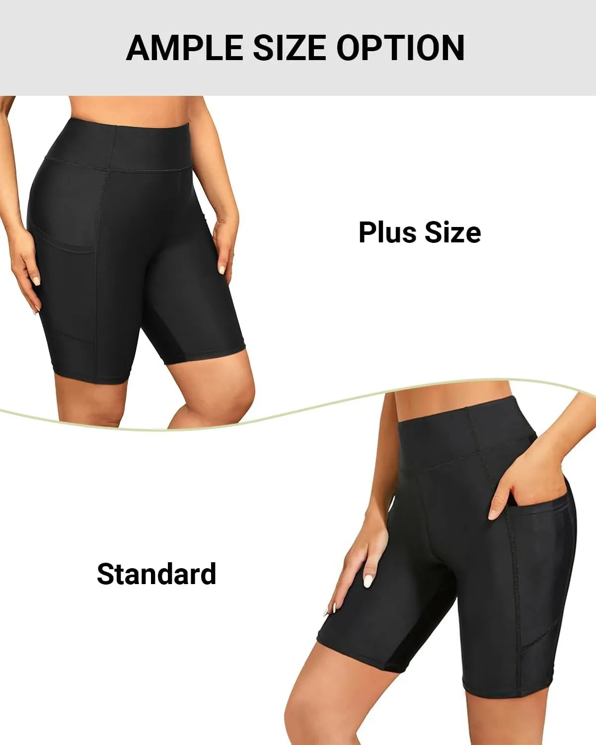 Holipick Women High Waisted Swim Shorts Tummy Control Biker Shorts with Pockets Swim Bottoms