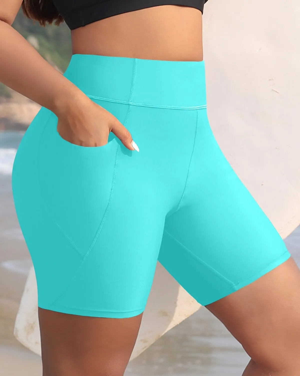 Holipick Women Plus Size Swim Shorts High Waisted Swim Bottoms with Pockets Tummy Control Boy Shorts