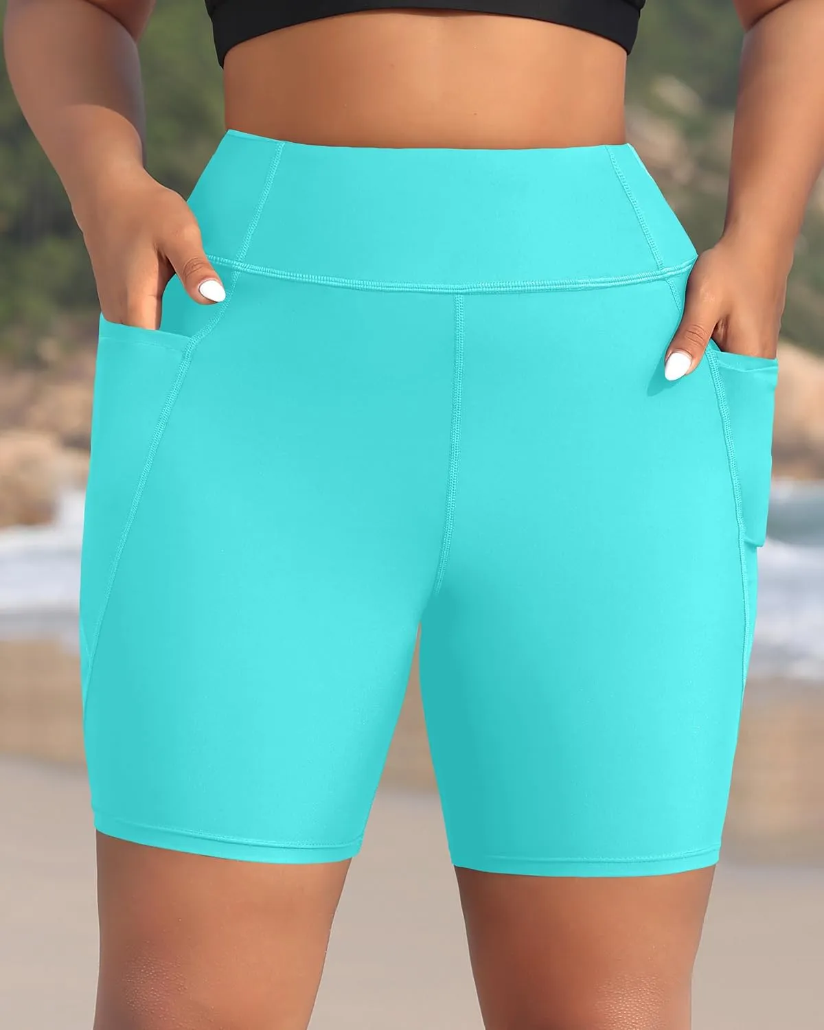 Holipick Women Plus Size Swim Shorts High Waisted Swim Bottoms with Pockets Tummy Control Boy Shorts