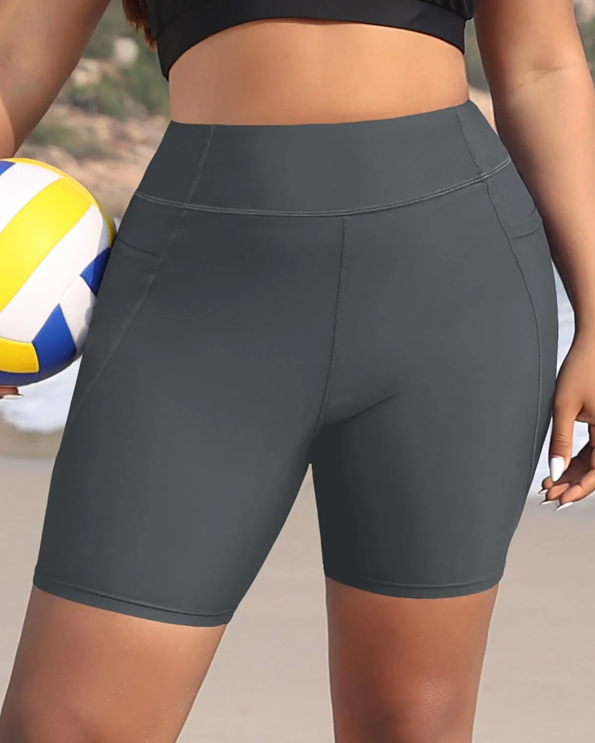 Holipick Women Plus Size Swim Shorts High Waisted Swim Bottoms with Pockets Tummy Control Boy Shorts
