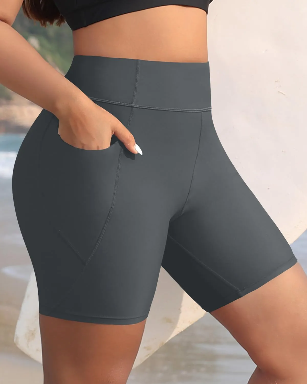 Holipick Women Plus Size Swim Shorts High Waisted Swim Bottoms with Pockets Tummy Control Boy Shorts