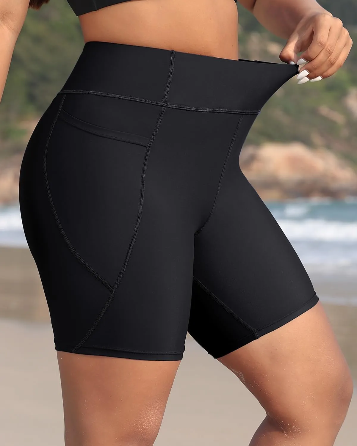 Holipick Women Plus Size Swim Shorts High Waisted Swim Bottoms with Pockets Tummy Control Boy Shorts