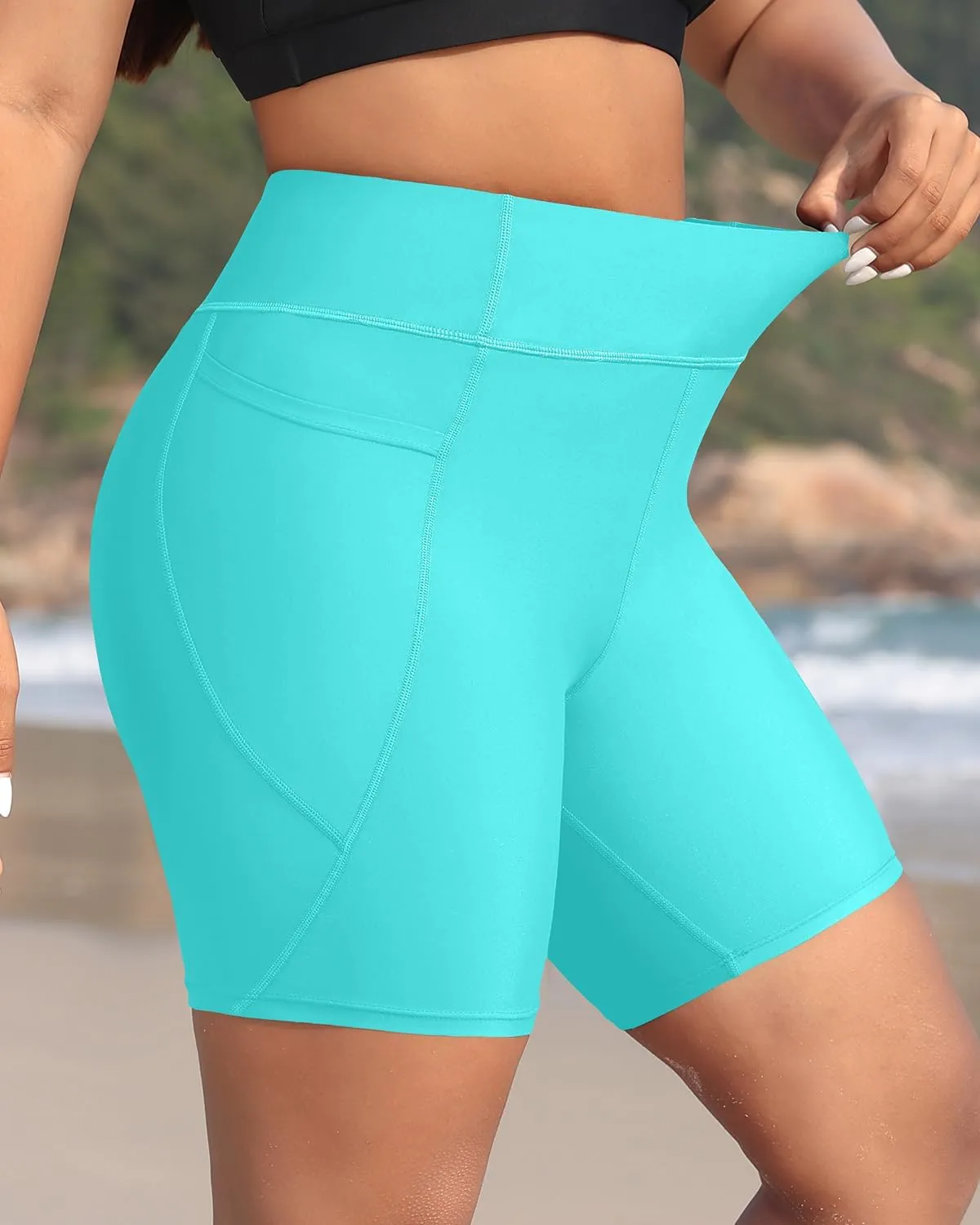 Holipick Women Plus Size Swim Shorts High Waisted Swim Bottoms with Pockets Tummy Control Boy Shorts
