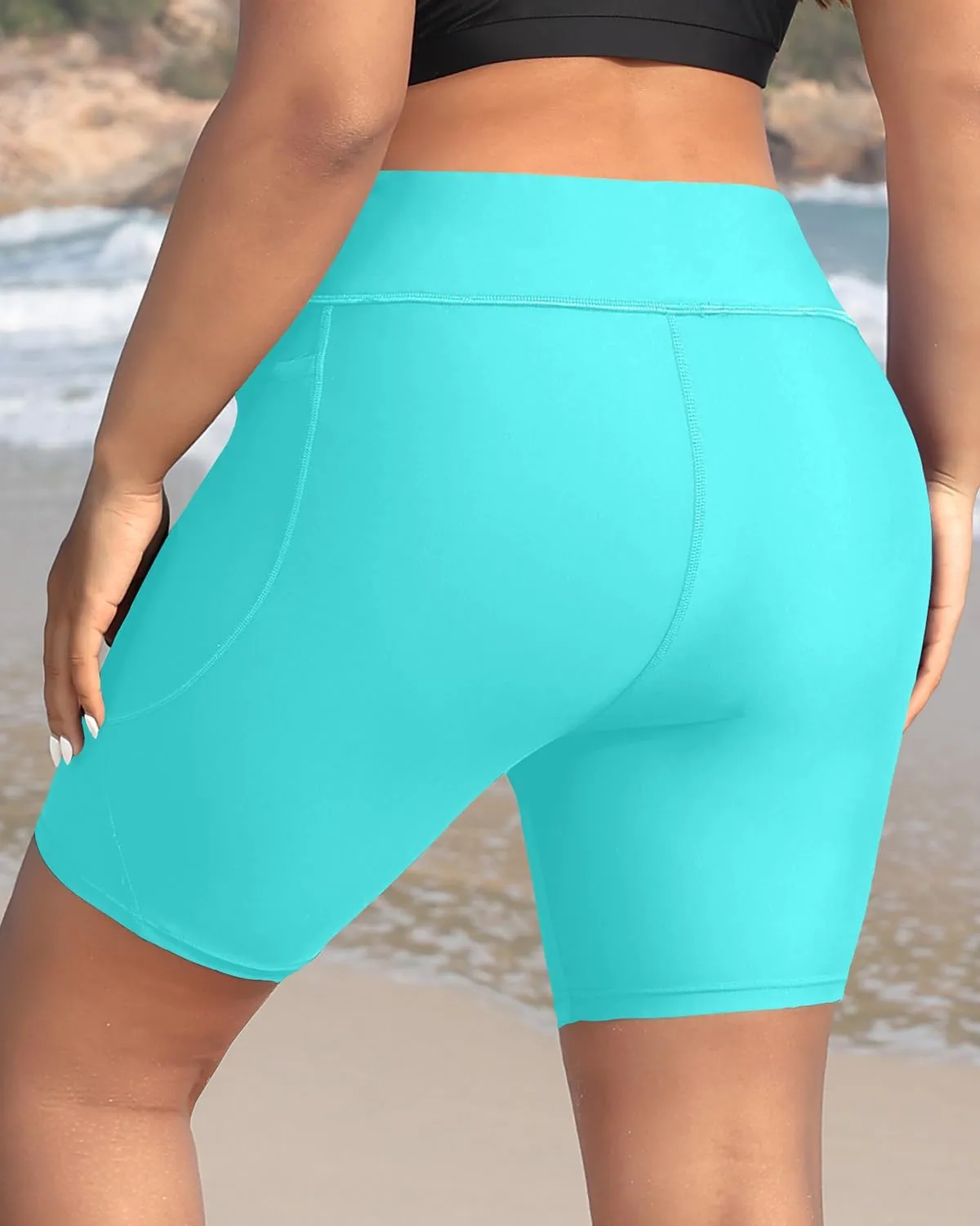 Holipick Women Plus Size Swim Shorts High Waisted Swim Bottoms with Pockets Tummy Control Boy Shorts