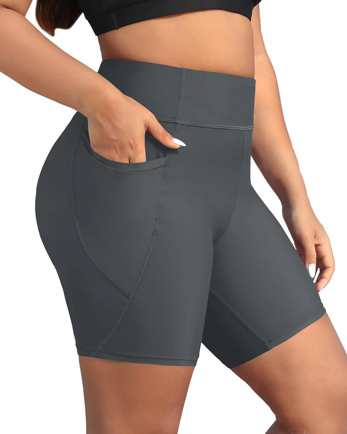 Holipick Women Plus Size Swim Shorts High Waisted Swim Bottoms with Pockets Tummy Control Boy Shorts