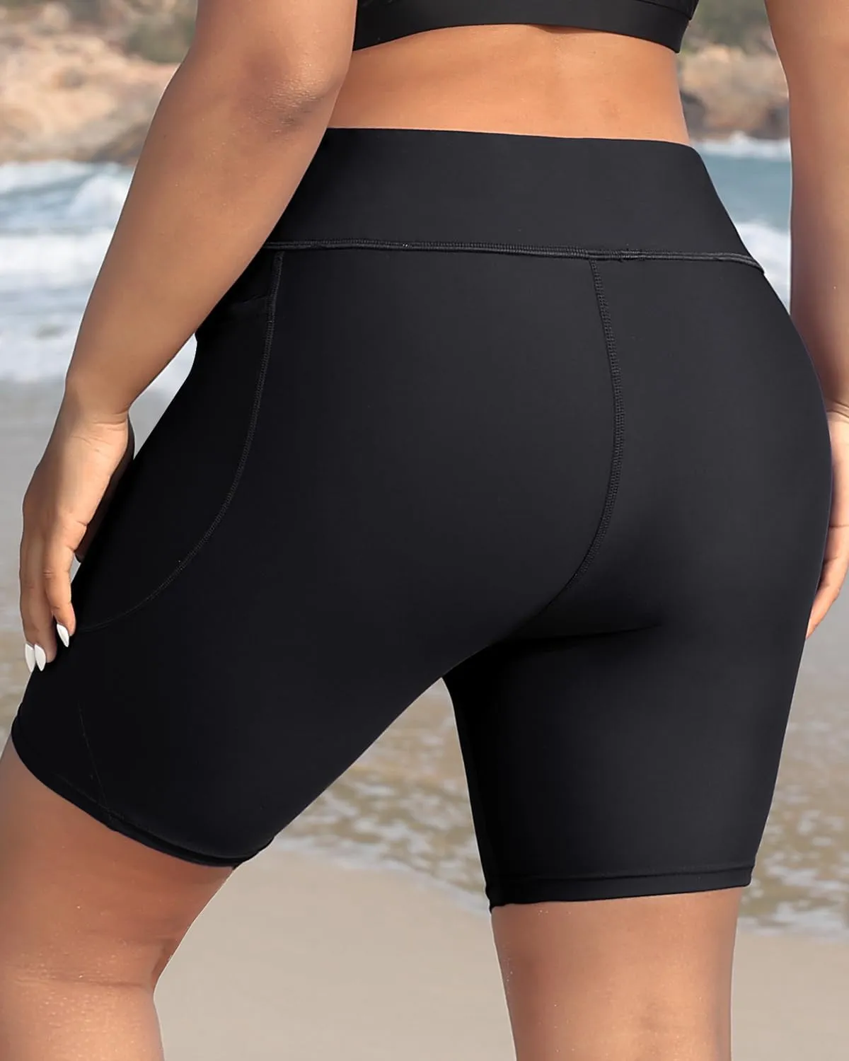 Holipick Women Plus Size Swim Shorts High Waisted Swim Bottoms with Pockets Tummy Control Boy Shorts