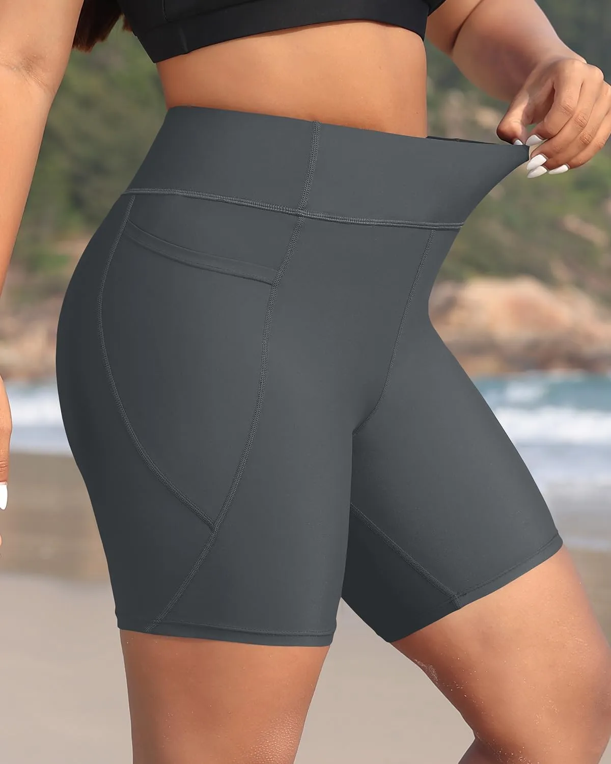 Holipick Women Plus Size Swim Shorts High Waisted Swim Bottoms with Pockets Tummy Control Boy Shorts