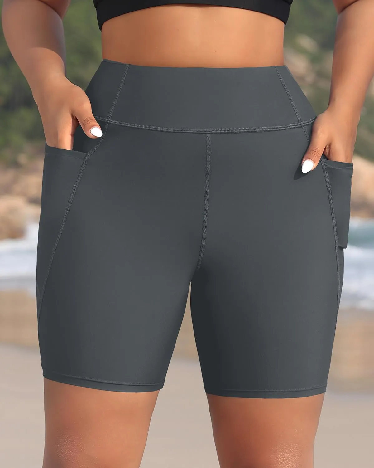 Holipick Women Plus Size Swim Shorts High Waisted Swim Bottoms with Pockets Tummy Control Boy Shorts