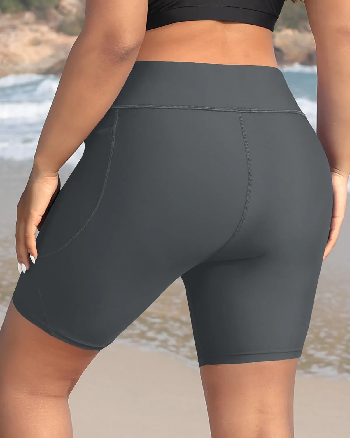 Holipick Women Plus Size Swim Shorts High Waisted Swim Bottoms with Pockets Tummy Control Boy Shorts