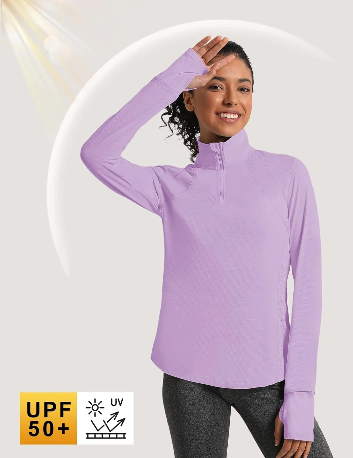 IECCP Womens Long Sleeve Shirts Sun Protection Quarter Zip Pullover Summer Quick Dry Athletic Hiking Running Workout Tops