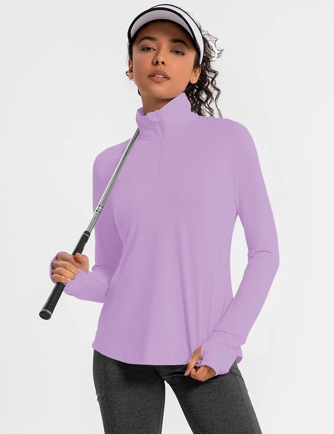 IECCP Womens Long Sleeve Shirts Sun Protection Quarter Zip Pullover Summer Quick Dry Athletic Hiking Running Workout Tops