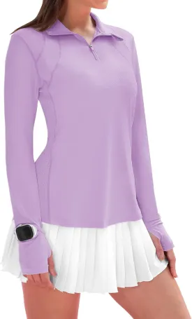 IECCP Womens Long Sleeve Shirts Sun Protection Quarter Zip Pullover Summer Quick Dry Athletic Hiking Running Workout Tops