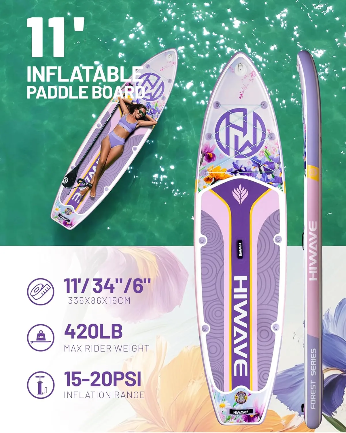 Inflatable Paddle Board 11 '* 34 "* 6" Extra Wide Sup Board, 350lb Capicity Paddle Board for Adults, Suitable for Sea and Lakes, 2 1Family Board