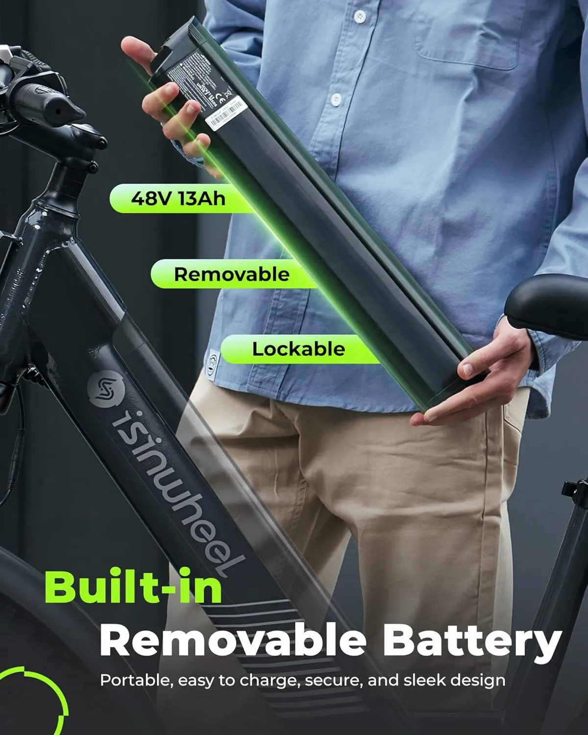 isinwheel M60 Electric Bike for Adults 750W 28mph Ebike with 48V 13Ah Removable Battery, USB Charging Port, 7 Speed Gearshift, 26"4" Fat Tire Electric Bicycles, Step Thru Cruiser E Bike