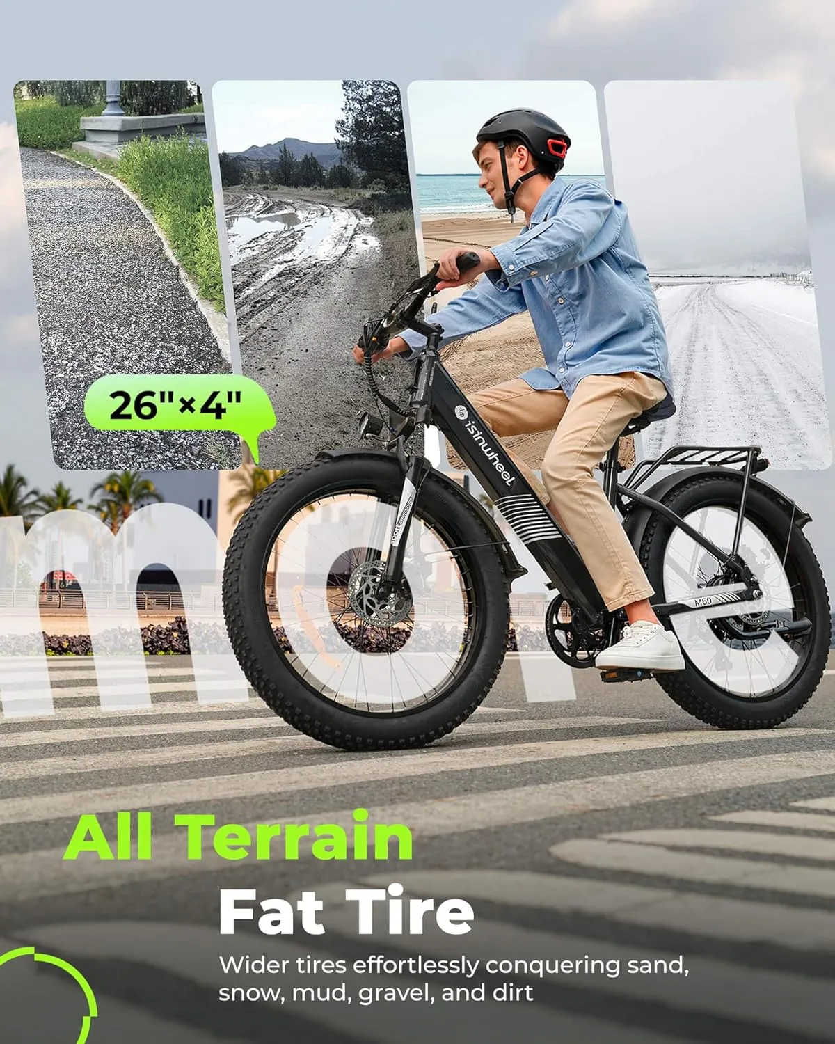 isinwheel M60 Electric Bike for Adults 750W 28mph Ebike with 48V 13Ah Removable Battery, USB Charging Port, 7 Speed Gearshift, 26"4" Fat Tire Electric Bicycles, Step Thru Cruiser E Bike