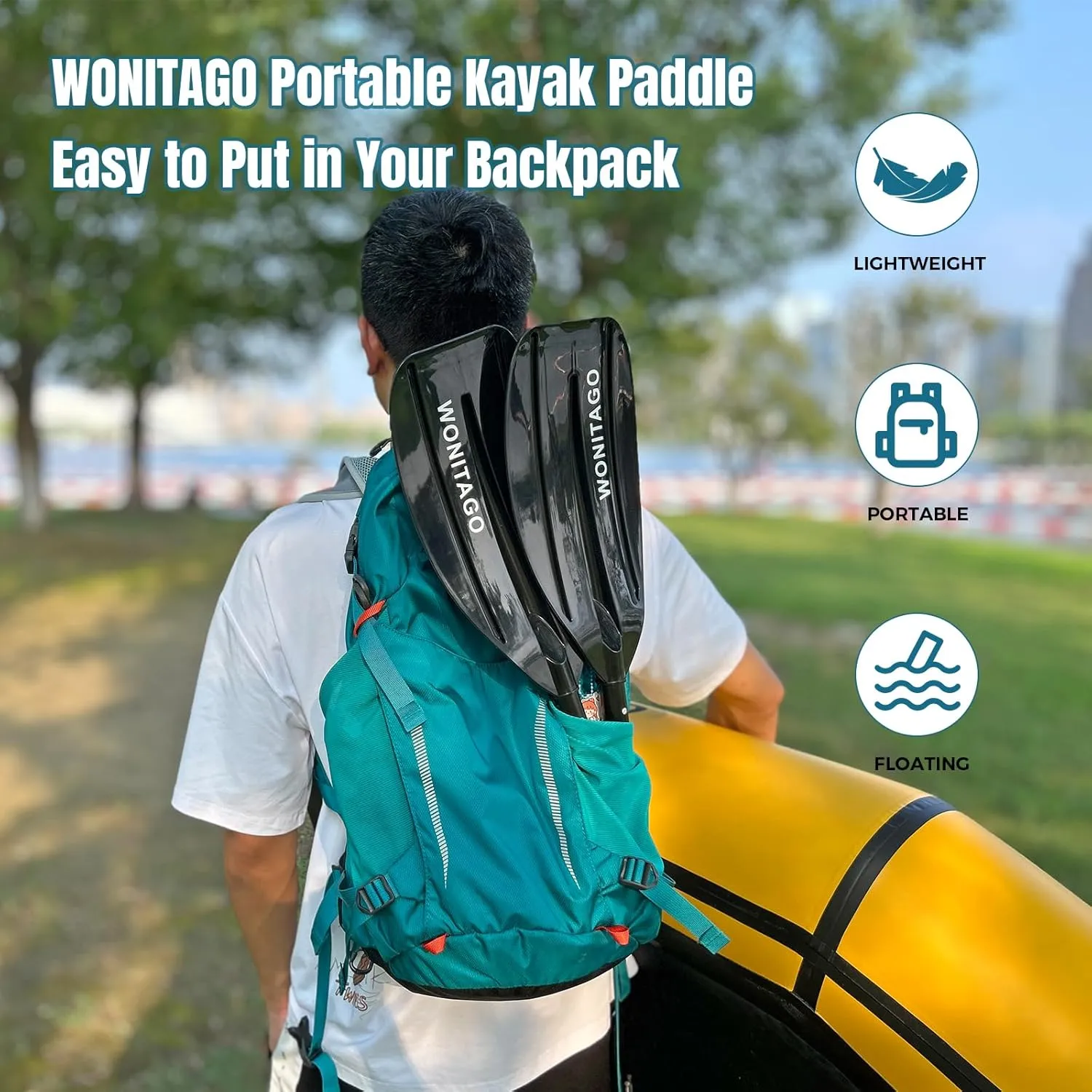 Kayak Paddles with Aluminum Shaft and PP Blade, Portable Kayaking Oars for Inflatable Kayak, Packrafts, Adjustable 220-240 cm/86-94 Inches, 5 Piece