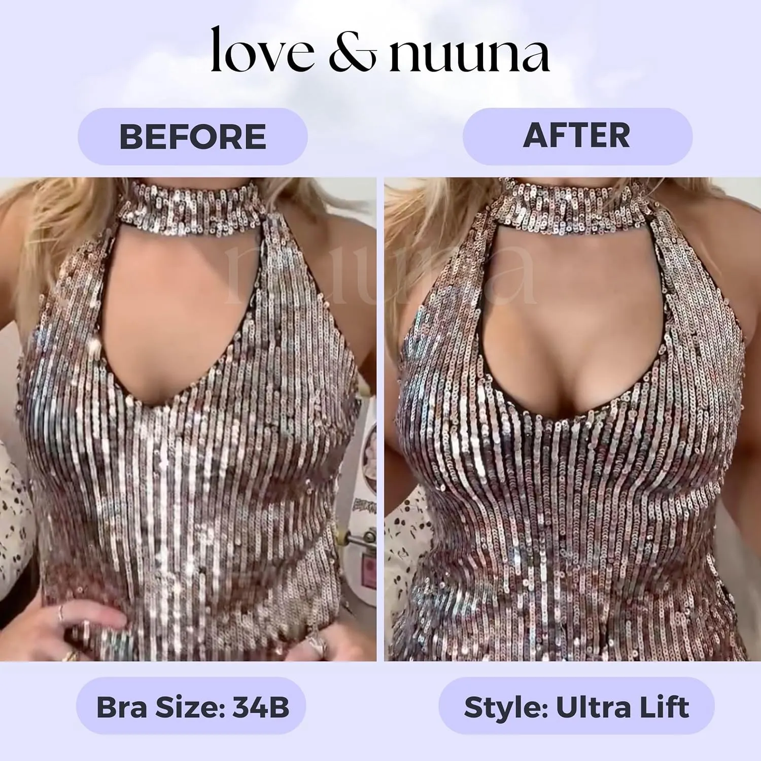 love & nuuna Double Sided Sticky Push Up Bra Inserts - Reusable Adhesive Bra with Padding - Sticky Bra for Dresses Bikinis