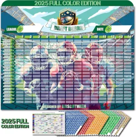 Mascotwish Fantasy Football Draft Board 2025 Premium Color Edition, 640 Player Labels, 5.3 Feet x 3.7 Feet Large Board with 14 Teams, 20 Rounds, 2025 Top Rookie, 20 Blank Labels