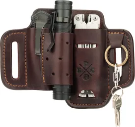 Multitool & Flashlight Holster, Leather EDC Organizer Belt Pouch Fits Multitool, Knife, Flashlight, Keys - Compatible with Heavy Duty Leatherman, Gerber, SOG