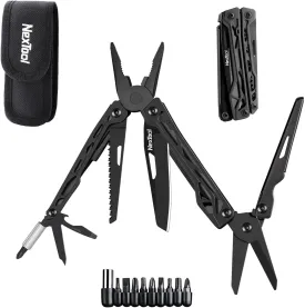 NexTool Multitool, 11 in 1 Multi Tool with Needle Nose Pliers, Scissors and Screwdriver Bits, Stainless Steel Multi Tool Pocket Knife with Safety Locking for Camping,Fishing,Hiking, Mens Gifts Unique