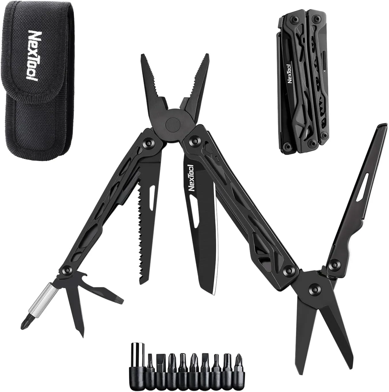 NexTool Multitool, 11 in 1 Multi Tool with Needle Nose Pliers, Scissors and Screwdriver Bits, Stainless Steel Multi Tool Pocket Knife with Safety Locking for Camping,Fishing,Hiking, Mens Gifts Unique